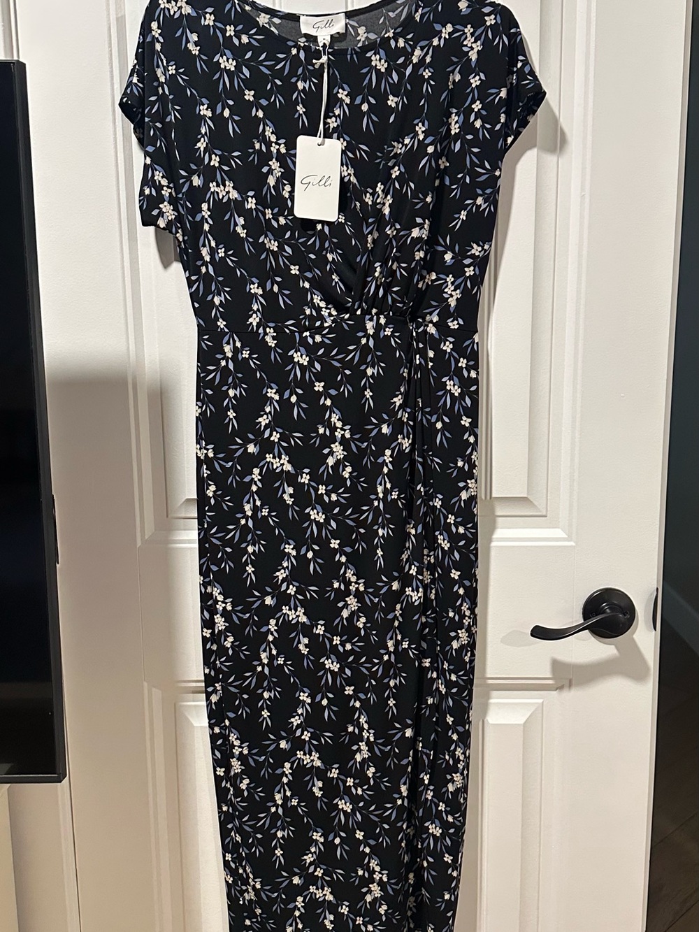 Gilli Navy Floral Surplice Maxi Dress